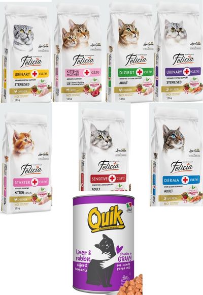Felicia Kedi Maması 12 Kg 7 Adet Quik Kedi Konserve 24 Adet Felicia Kedi Maması 12 Kg 7 Adet Quik Kedi Konserve 24 Adet