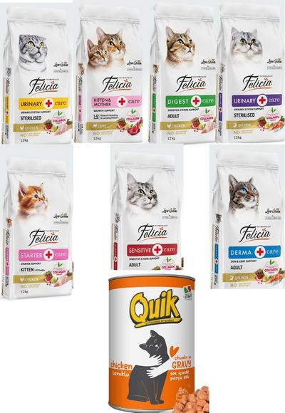 Felicia Kedi Maması 12 Kg 7 Adet Quik Kedi Konserve 24 Adet Felicia Kedi Maması 12 Kg 7 Adet Quik Kedi Konserve 24 Adet