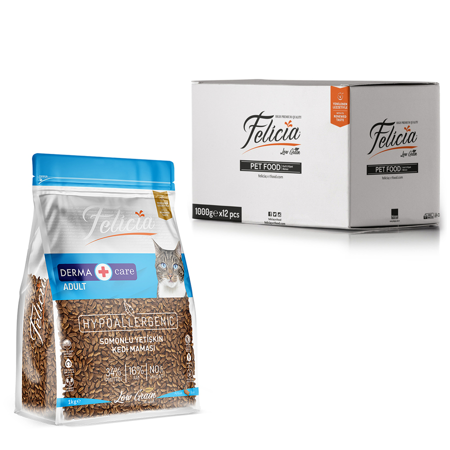 Felicia 12x1 Kg Kolajenli Somonlu Az Tahıllı Yetişkin Kedi Maması HypoAllergenic Kedi Maması Felicia 12x1 Kg Kolajenli Somonlu Az Tahıllı Yetişkin Kedi Maması HypoAllergenic Kedi Maması