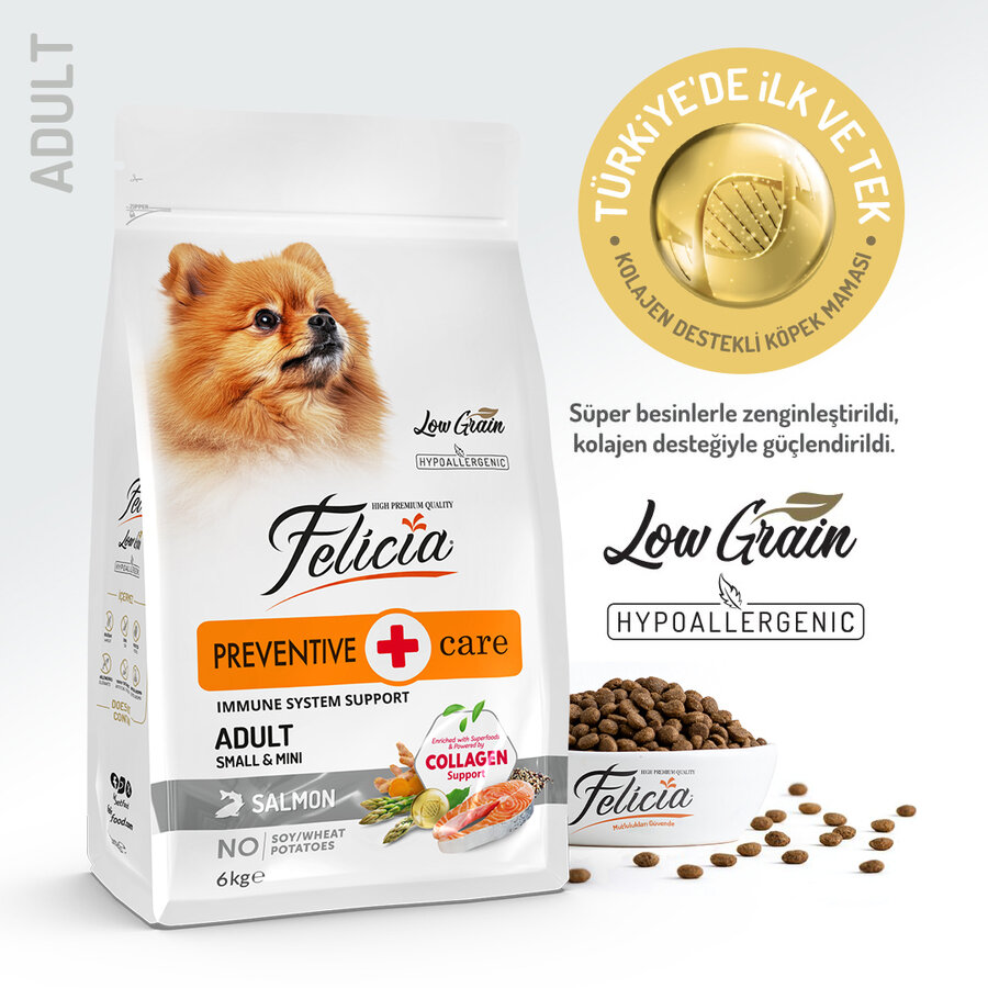 Felicia 3 Kg Kolajenli Somonlu Az Tahıllı Small/Mini Yetişkin Köpek Maması /Mini HypoAllergenic Köpek Maması