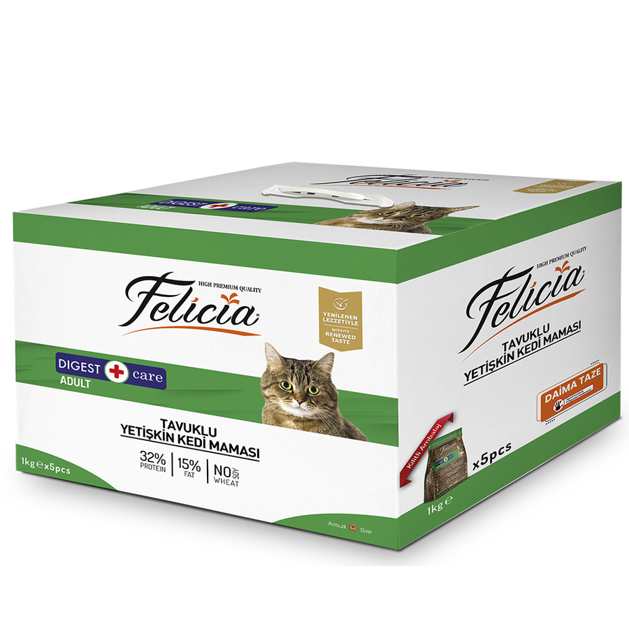 Felicia 5x1 Kg Tavuklu Yetişkin Kedi Maması ( 7 Adet Quik Konserve Kedi Maması Hediye ) SKT 06/26 Felicia 5x1 Kg Tavuklu Yetişkin Kedi Maması ( 7 Adet Quik Konserve Kedi Maması Hediye ) SKT 06/26