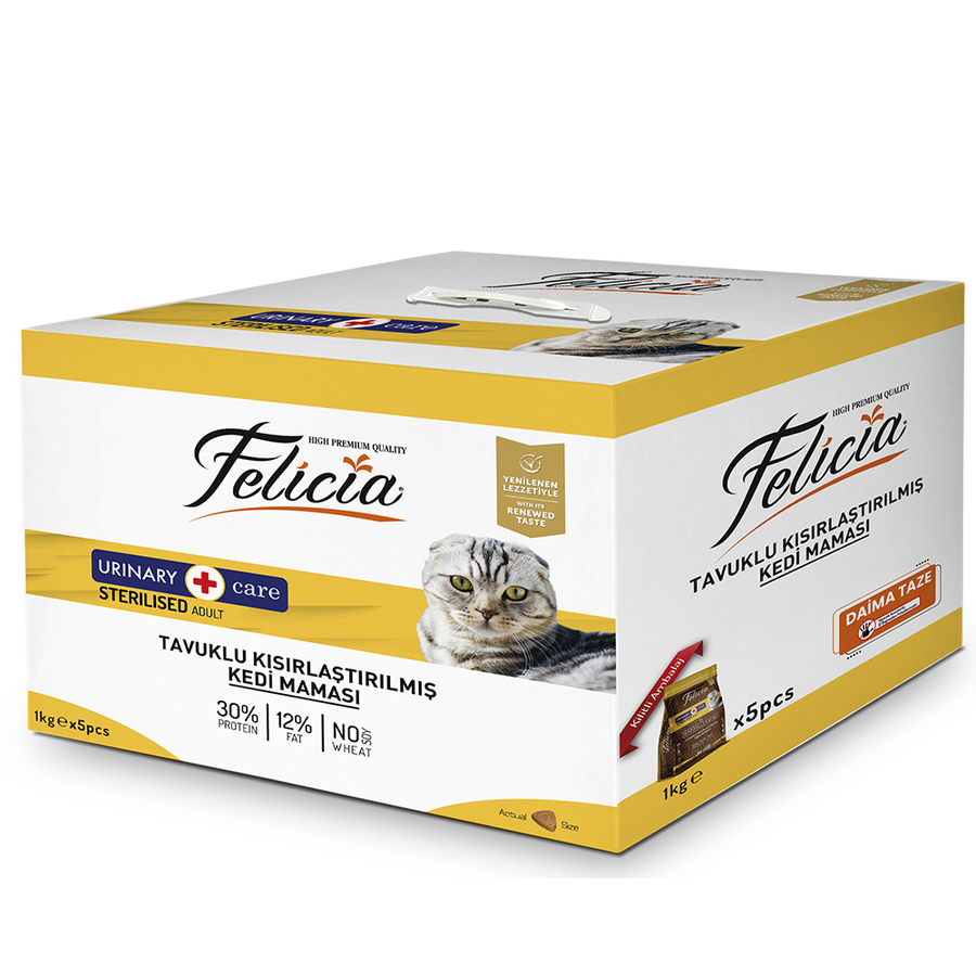 Felicia 5x1 Kg Tavuklu Az Tahıllı Kısırlaştırılmış Kedi Maması HypoAllergenic Kedi Maması