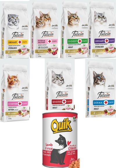 Felicia Kedi Maması 12 Kg  7 Adet  Quik Kedi Konserve 24 Adet