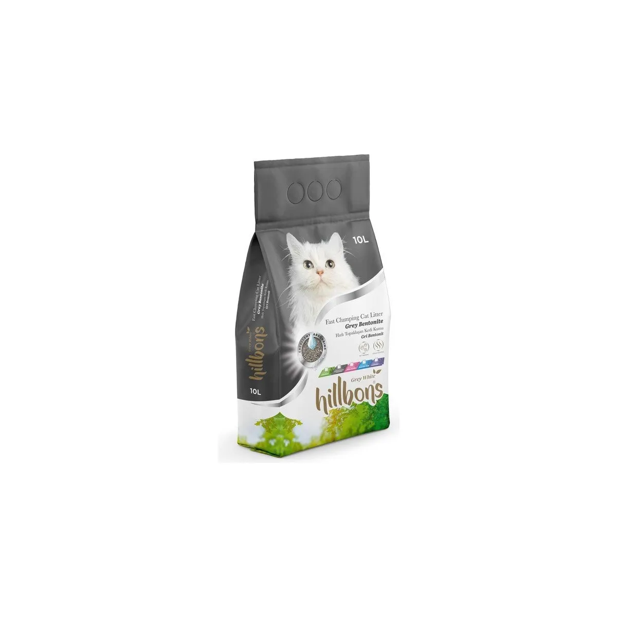 Hillbons Grey White Aktif Karbonlu Kedi Kumu 10 Lt