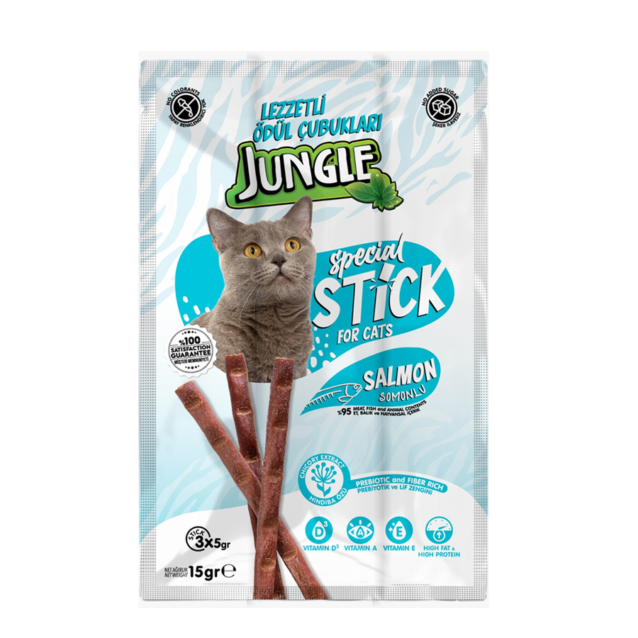 Jungle Kedi Stick Ödül Somonlu 3*5 gr - 30 Adet Jungle Kedi Stick Ödül Somonlu 3*5 gr - 30 Adet