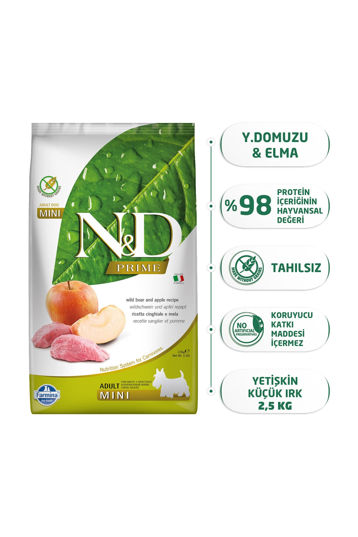 Nd Prime Y.Domuz Adult Mini Tahılsız Köpek Maması - 2.5 Kg