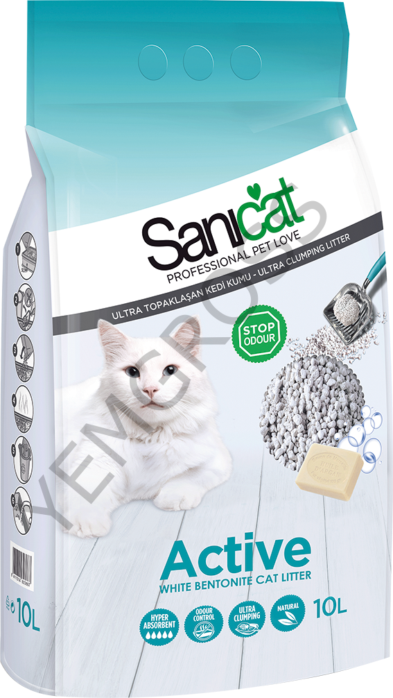 Sanicat Clumping White Active Marsilya Sabunlu Kedi Kumu 10l