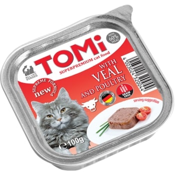 Tomi Kedi Dana Etli Ve Kümes Hayvanlı Alüminyum Yaş Mama 100gr (pate) Tomi Kedi Dana Etli Ve Kümes Hayvanlı Alüminyum Yaş Mama 100gr (pate)