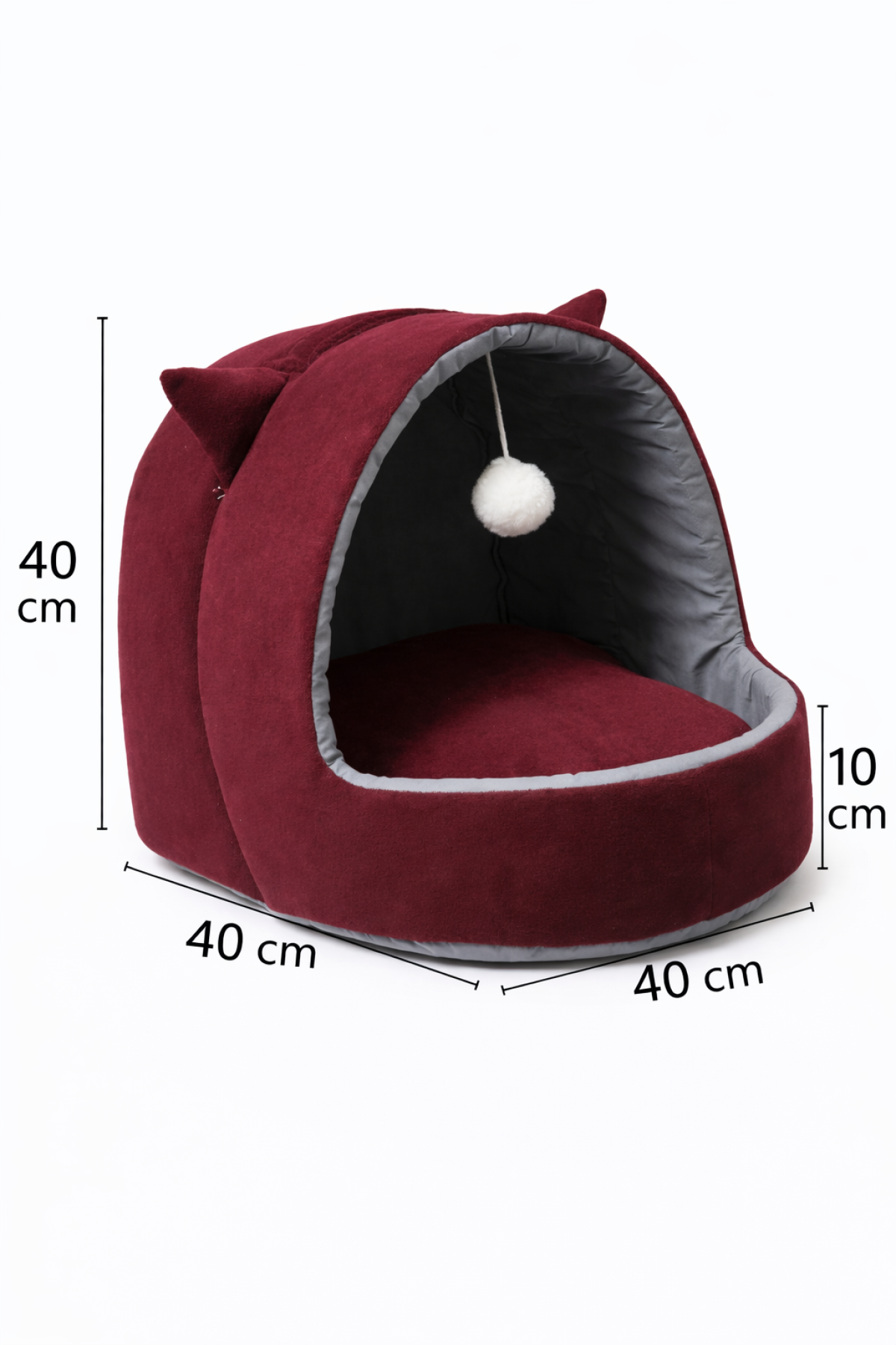 Trompet's Bordo Kulaklı Yıkanabilir Kedi ve Köpek Yatağı