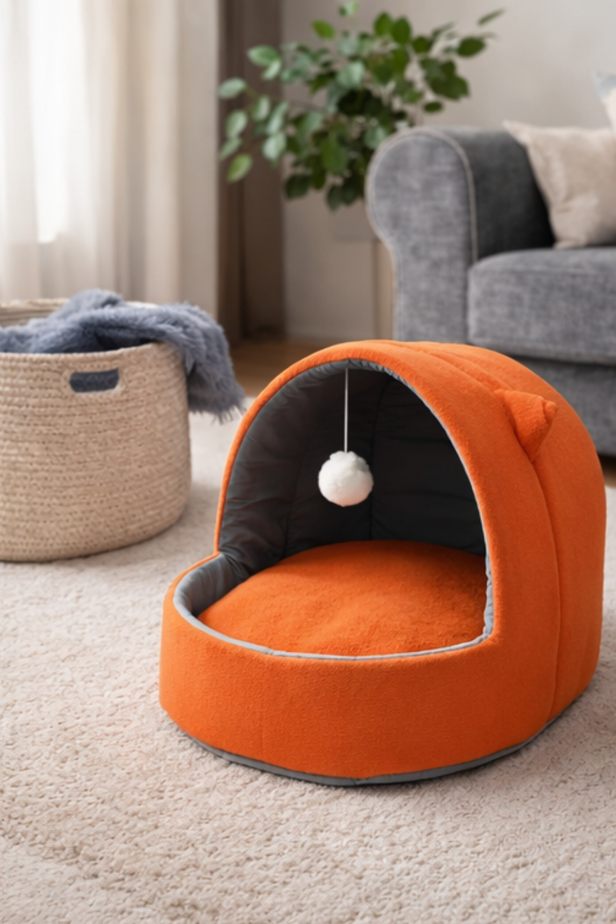 Trompet's Turuncu Kulaklı Yıkanabilir Kedi ve Köpek Yatağı