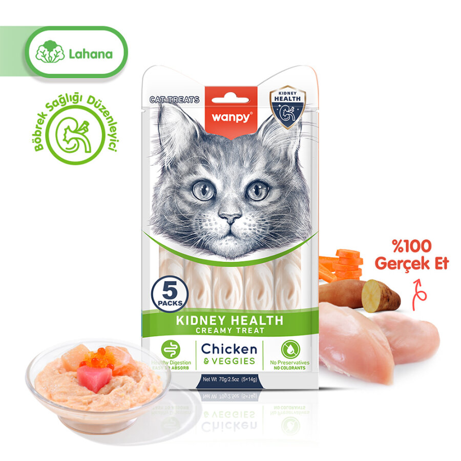 Wanpy Kidney Health Tavuk&Sebze 12'li-F.Krema Ödül 5x14gr Wanpy Kidney Health Tavuk&Sebze 12'li-F.Krema Ödül 5x14gr