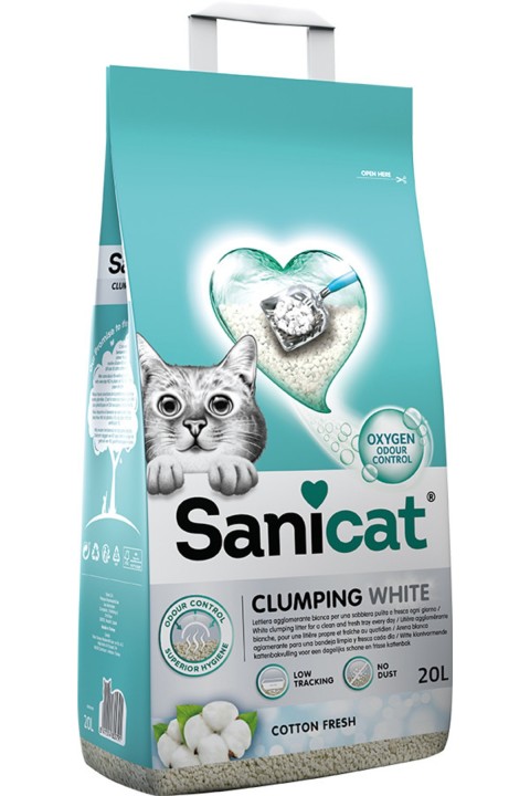 Sanicat Clumping White Koton Ferahlığı Kedi Kumu 20l