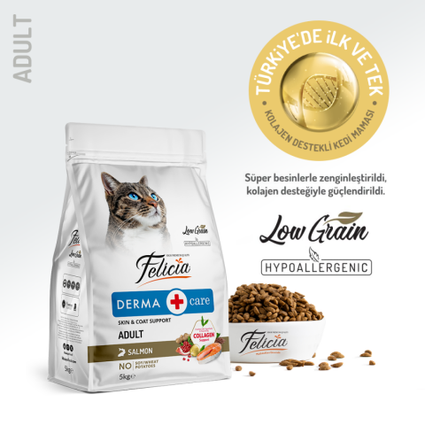 Felicia 5 Kg Kolajenli Somonlu Az Tahıllı Yetişkin Kedi Maması HypoAllergenic Kedi Maması
