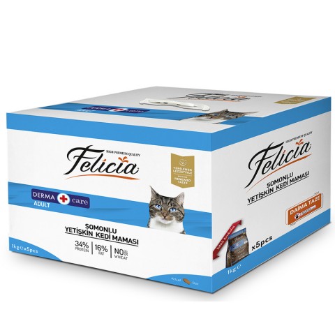 Felicia 5x1 Kg Somonlu Az Tahıllı Yetişkin Kedi Maması HypoAllergenic Kedi Maması