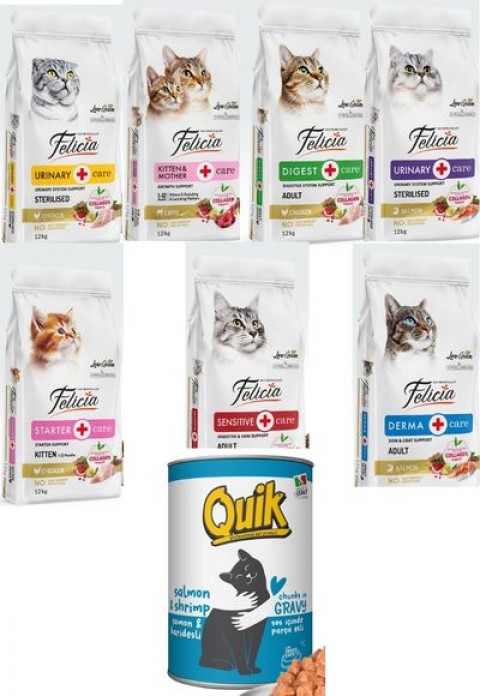 Felicia Kedi Maması 12 Kg  7 Adet  Quik Kedi Konserve 24 Adet