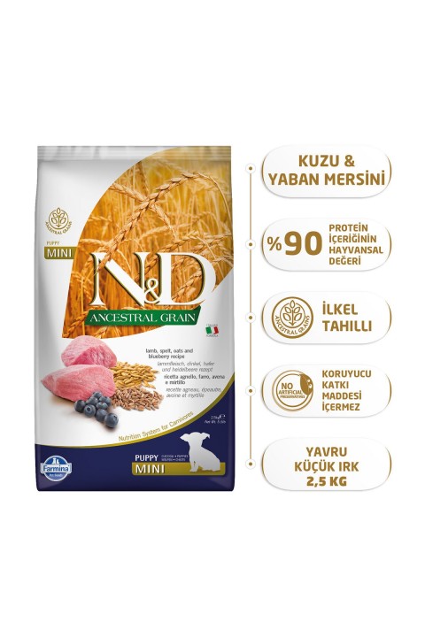 Nd Az Tahıllı Kuzu & Y.Mersini Puppy Mini Köpek Maması - 2.5 Kg