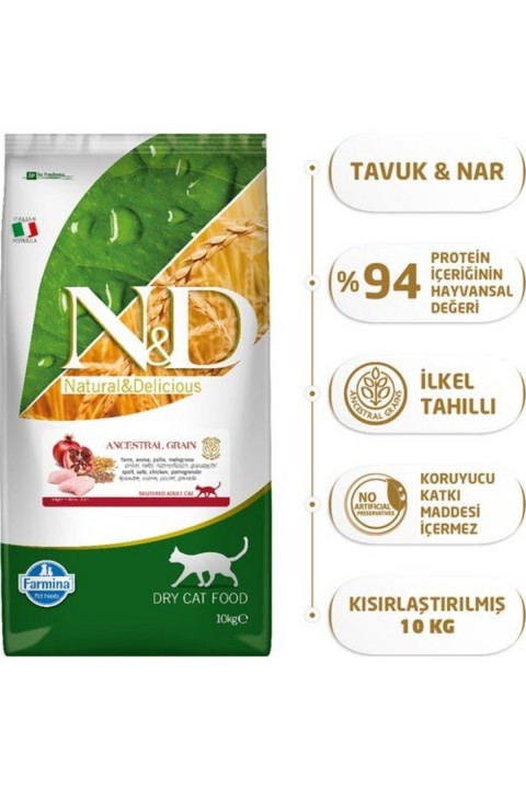 Nd Tavuk & Nar Neutered Az Tahıllı Kedi Maması - 10 Kg