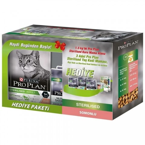 Pro Plan Box Kısırlaştırılmış Somon Balıklı Kedi Maması 1,5 Kg + 3 Adet Pro Plan Konserve