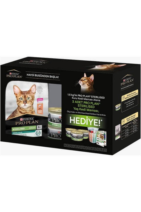 Pro Plan Box Kısırlaştırılmış Somon Balıklı Kedi Maması 1,5 Kg + 3 Adet Pro Plan Konserve