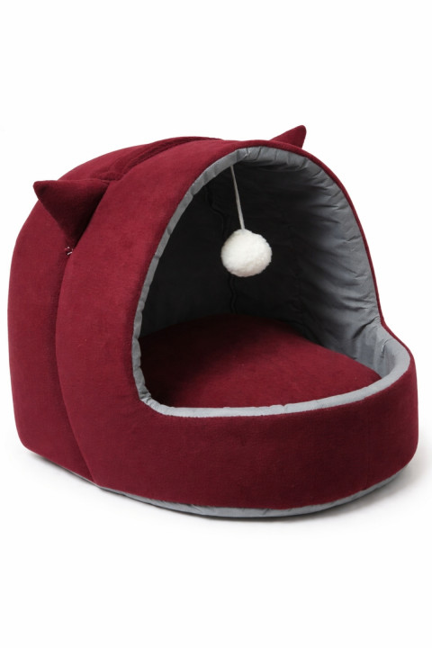 Trompet's Bordo Kulaklı Yıkanabilir Kedi ve Köpek Yatağı