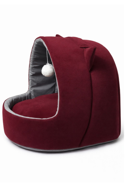 Trompet's Bordo Kulaklı Yıkanabilir Kedi ve Köpek Yatağı