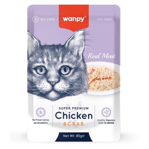 Wanpy 85 gr Pouch Tavuklu & Yengeçli Yaş Kedi Maması 12 Adet