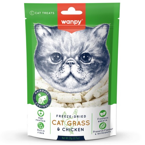 Wanpy Kedi Dondurulmuş Kedi Çimi ve Tavuklu Ödül