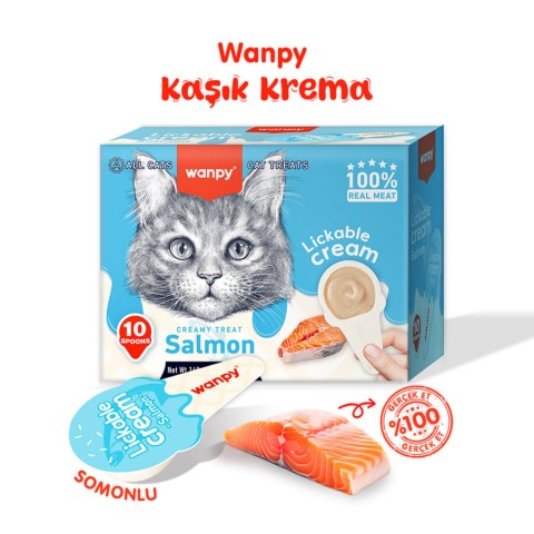 Wanpy Somonlu 10*16 gr Kaşıklı Kedi Ödül Kreması